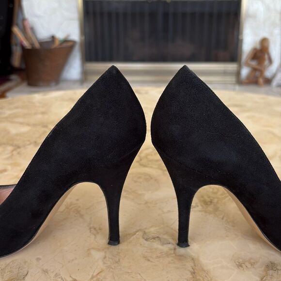 Kate Spade New York Gold “Love” Black Suede Leather Stiletto Heels Pumps - Picture 7 of 15